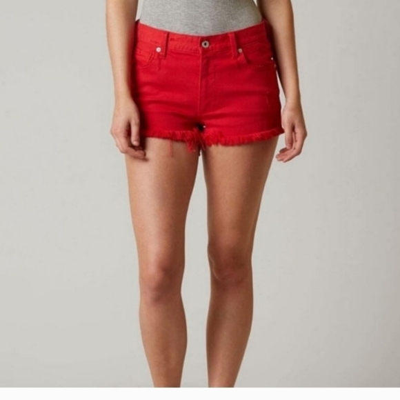 PAIGE Women's Vibrant Red Jean Shorts - Picture 1 of 9